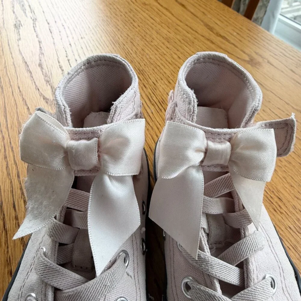 CONVERSE GIRLS LIGHT PINK HIGH TOP SNEAKER SHOES WITH BOWS 13